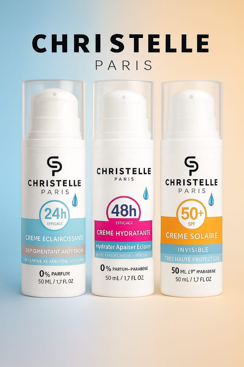 Pack Trio: Crème Dépigmentante, Crème Solaire, Crème Hydratante Visage, 50ML de chaque – Image 2